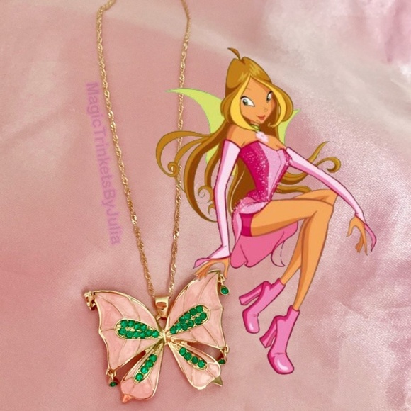 Winx Club Necklace Flora Fairy Wings Enchantix Butterfly Fairycore Pendant Fanta - Picture 1 of 5